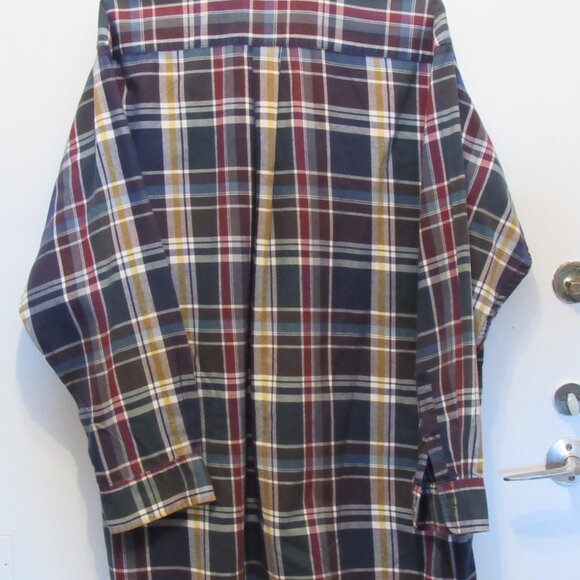 Vintage Viyella London Shirt Blue Flannel Plaid Canada Cotton Wool Blend 1X Tall - Picture 8 of 10